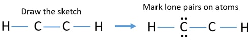 mark lone pairs on carbon and hydrogen atoms in C2H2